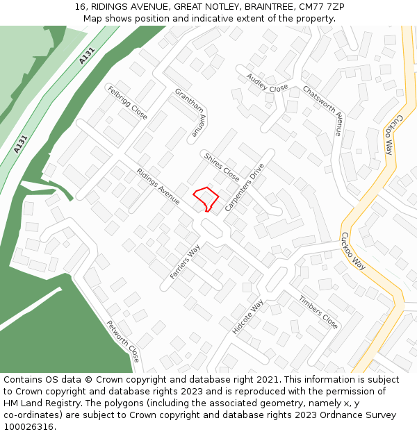 16, RIDINGS AVENUE, GREAT NOTLEY, BRAINTREE, CM77 7ZP: Location map and indicative extent of plot