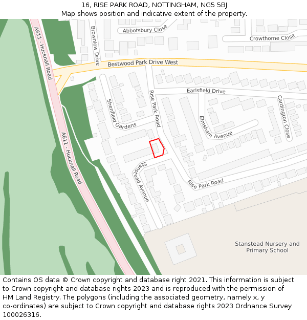 16, RISE PARK ROAD, NOTTINGHAM, NG5 5BJ: Location map and indicative extent of plot