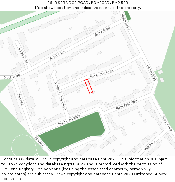 16, RISEBRIDGE ROAD, ROMFORD, RM2 5PR: Location map and indicative extent of plot