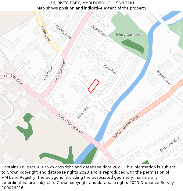 16, RIVER PARK, MARLBOROUGH, SN8 1NH: Location map and indicative extent of plot