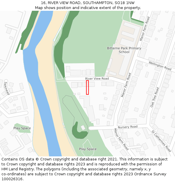 16, RIVER VIEW ROAD, SOUTHAMPTON, SO18 1NW: Location map and indicative extent of plot