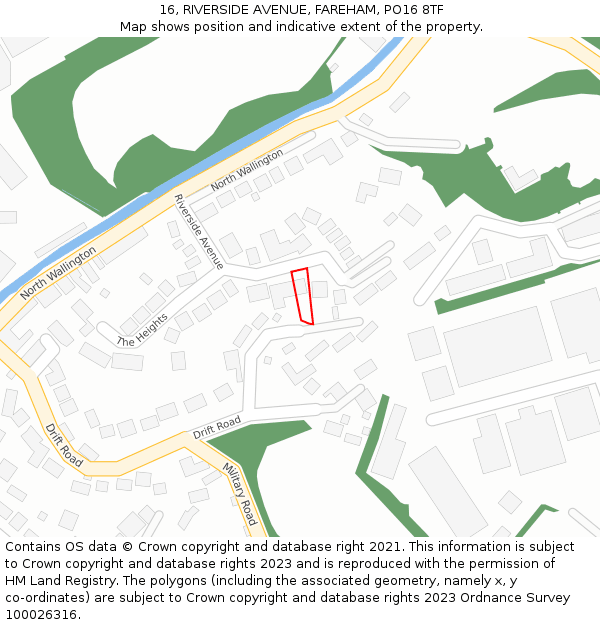 16, RIVERSIDE AVENUE, FAREHAM, PO16 8TF: Location map and indicative extent of plot