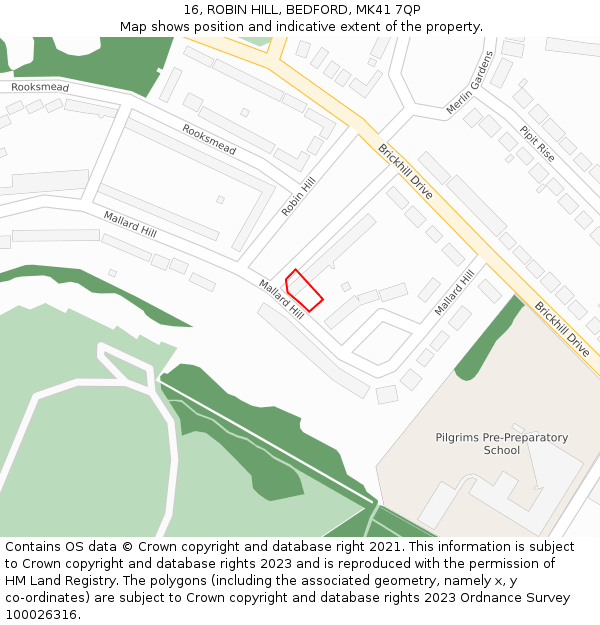 16, ROBIN HILL, BEDFORD, MK41 7QP: Location map and indicative extent of plot