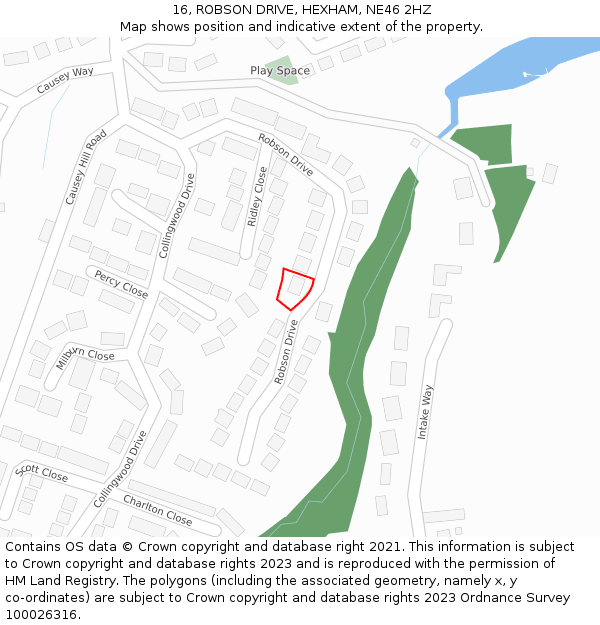 16, ROBSON DRIVE, HEXHAM, NE46 2HZ: Location map and indicative extent of plot