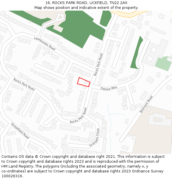 16, ROCKS PARK ROAD, UCKFIELD, TN22 2AX: Location map and indicative extent of plot