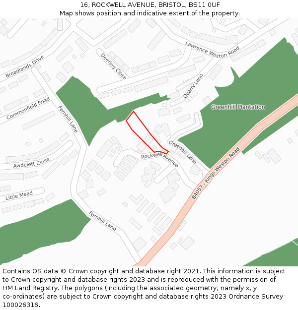 16, ROCKWELL AVENUE, BRISTOL, BS11 0UF: Location map and indicative extent of plot