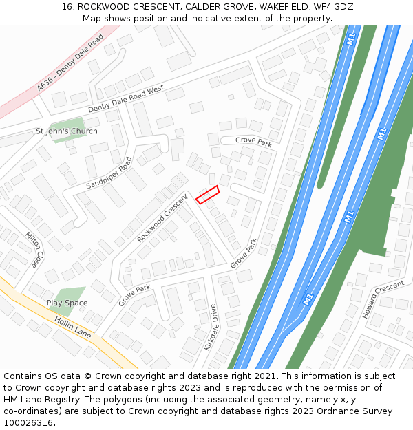 16, ROCKWOOD CRESCENT, CALDER GROVE, WAKEFIELD, WF4 3DZ: Location map and indicative extent of plot