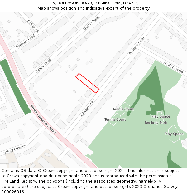 16, ROLLASON ROAD, BIRMINGHAM, B24 9BJ: Location map and indicative extent of plot