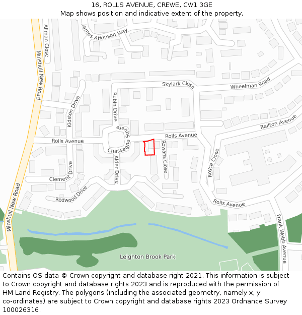 16, ROLLS AVENUE, CREWE, CW1 3GE: Location map and indicative extent of plot