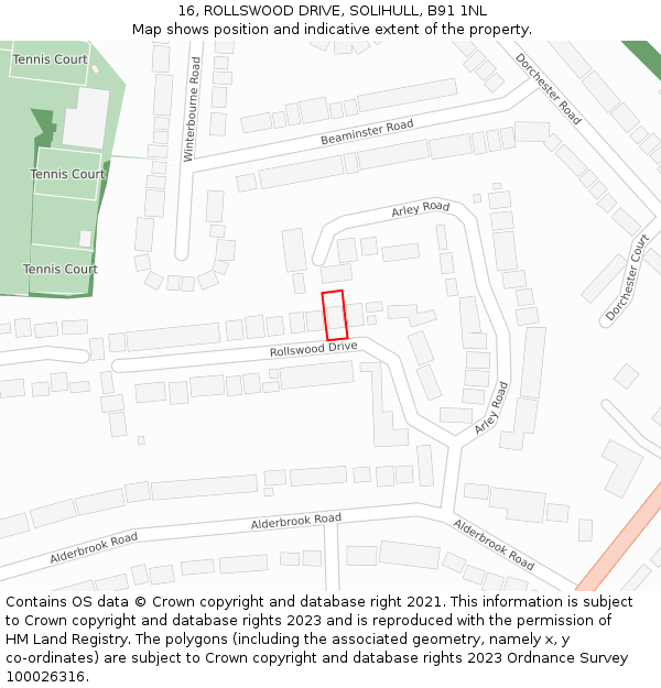 16, ROLLSWOOD DRIVE, SOLIHULL, B91 1NL: Location map and indicative extent of plot