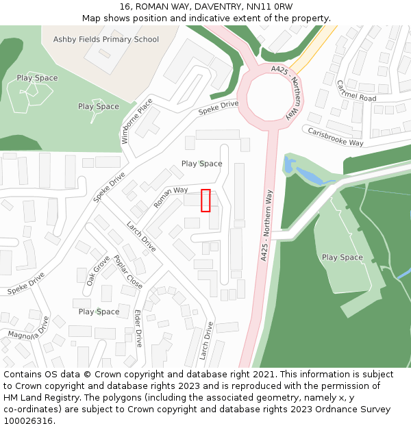 16, ROMAN WAY, DAVENTRY, NN11 0RW: Location map and indicative extent of plot