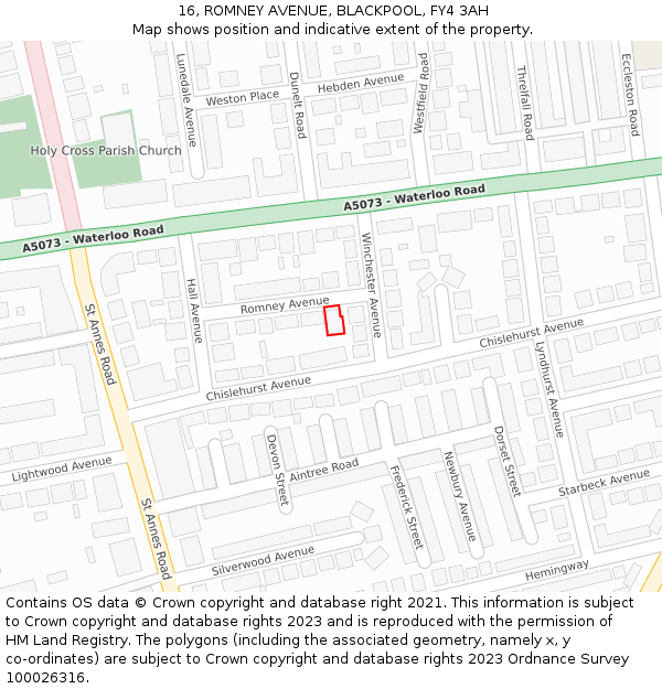 16, ROMNEY AVENUE, BLACKPOOL, FY4 3AH: Location map and indicative extent of plot