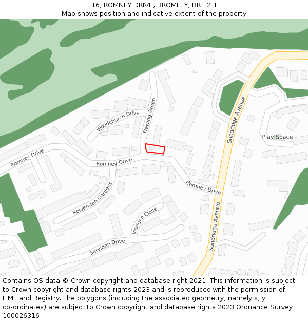 16, ROMNEY DRIVE, BROMLEY, BR1 2TE: Location map and indicative extent of plot