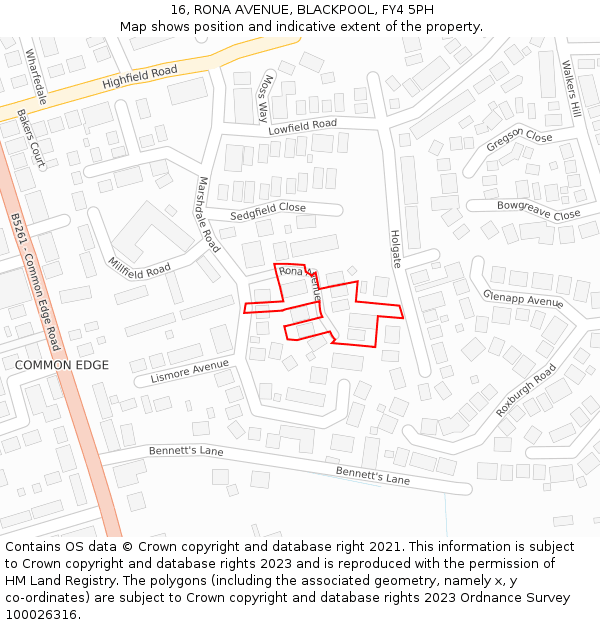 16, RONA AVENUE, BLACKPOOL, FY4 5PH: Location map and indicative extent of plot