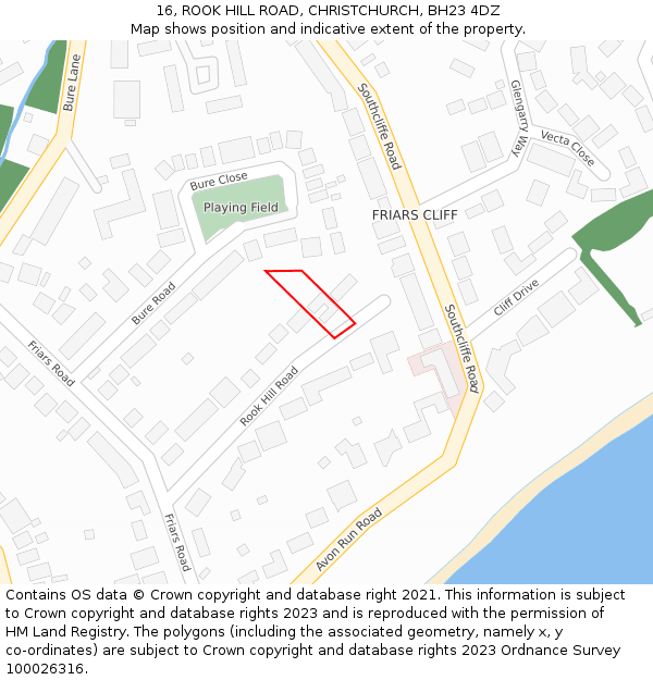 16, ROOK HILL ROAD, CHRISTCHURCH, BH23 4DZ: Location map and indicative extent of plot