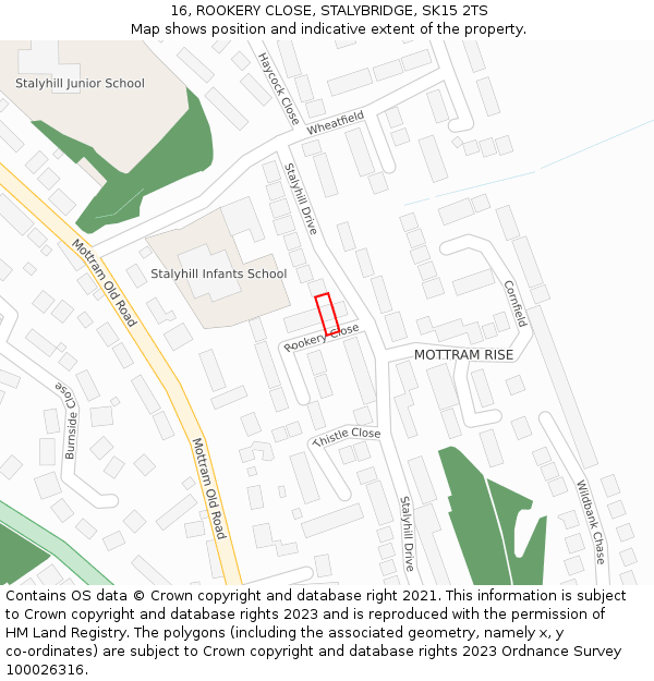 16, ROOKERY CLOSE, STALYBRIDGE, SK15 2TS: Location map and indicative extent of plot