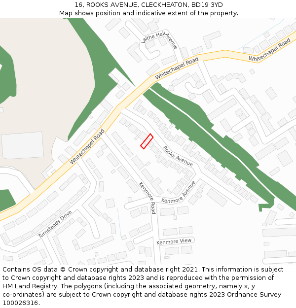 16, ROOKS AVENUE, CLECKHEATON, BD19 3YD: Location map and indicative extent of plot