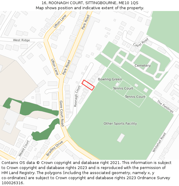 16, ROONAGH COURT, SITTINGBOURNE, ME10 1QS: Location map and indicative extent of plot