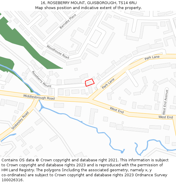 16, ROSEBERRY MOUNT, GUISBOROUGH, TS14 6RU: Location map and indicative extent of plot