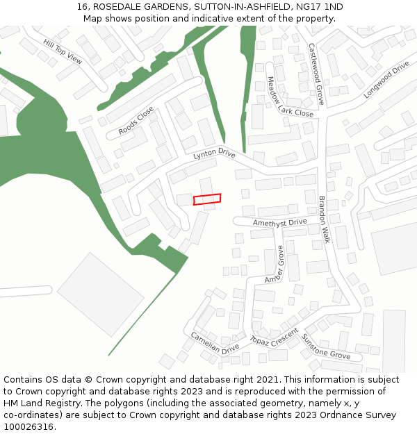 16, ROSEDALE GARDENS, SUTTON-IN-ASHFIELD, NG17 1ND: Location map and indicative extent of plot