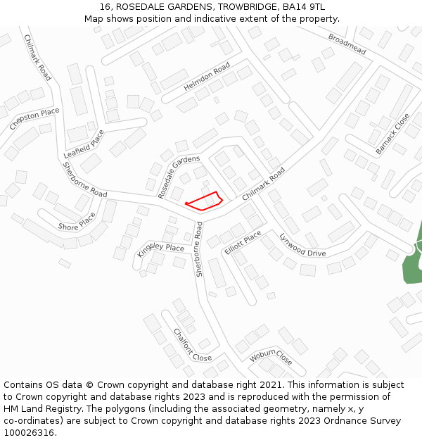 16, ROSEDALE GARDENS, TROWBRIDGE, BA14 9TL: Location map and indicative extent of plot