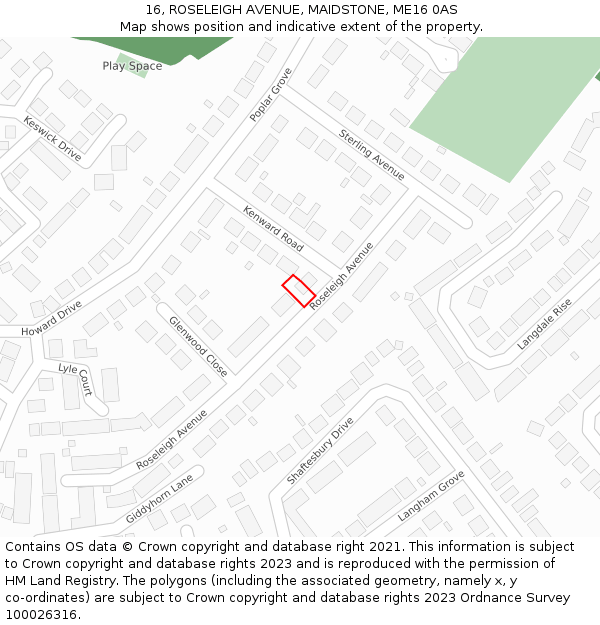 16, ROSELEIGH AVENUE, MAIDSTONE, ME16 0AS: Location map and indicative extent of plot