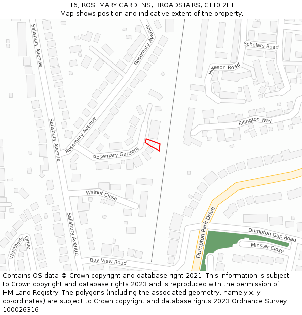 16, ROSEMARY GARDENS, BROADSTAIRS, CT10 2ET: Location map and indicative extent of plot