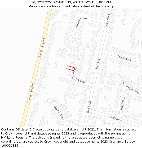 16, ROSEWOOD GARDENS, WATERLOOVILLE, PO8 0LT: Location map and indicative extent of plot