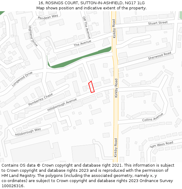 16, ROSINGS COURT, SUTTON-IN-ASHFIELD, NG17 1LG: Location map and indicative extent of plot