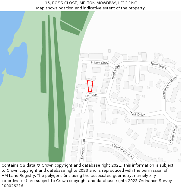 16, ROSS CLOSE, MELTON MOWBRAY, LE13 1NG: Location map and indicative extent of plot