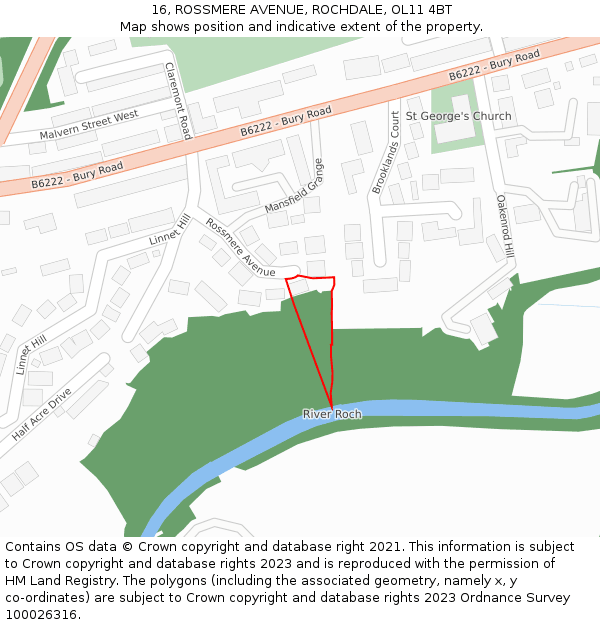 16, ROSSMERE AVENUE, ROCHDALE, OL11 4BT: Location map and indicative extent of plot