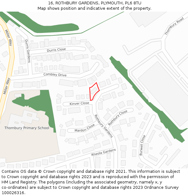 16, ROTHBURY GARDENS, PLYMOUTH, PL6 8TU: Location map and indicative extent of plot