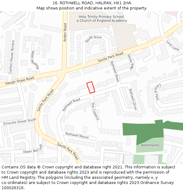 16, ROTHWELL ROAD, HALIFAX, HX1 2HA: Location map and indicative extent of plot