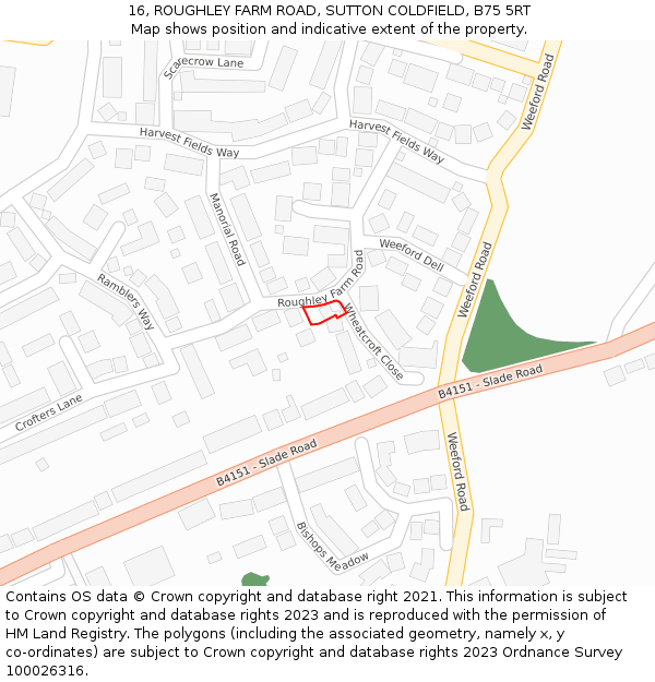 16, ROUGHLEY FARM ROAD, SUTTON COLDFIELD, B75 5RT: Location map and indicative extent of plot