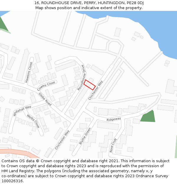 16, ROUNDHOUSE DRIVE, PERRY, HUNTINGDON, PE28 0DJ: Location map and indicative extent of plot