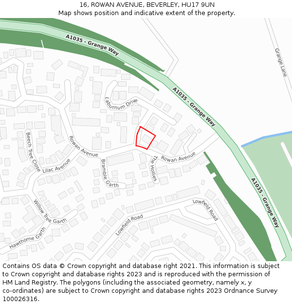 16, ROWAN AVENUE, BEVERLEY, HU17 9UN: Location map and indicative extent of plot