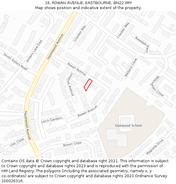 16, ROWAN AVENUE, EASTBOURNE, BN22 0RY: Location map and indicative extent of plot