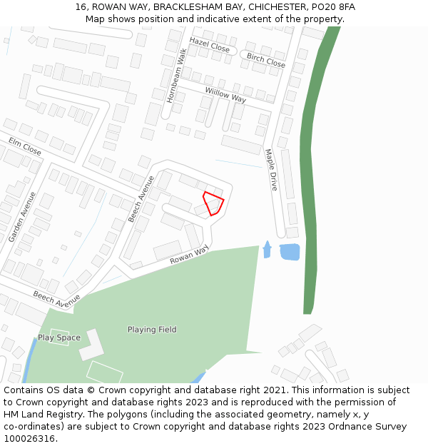 16, ROWAN WAY, BRACKLESHAM BAY, CHICHESTER, PO20 8FA: Location map and indicative extent of plot