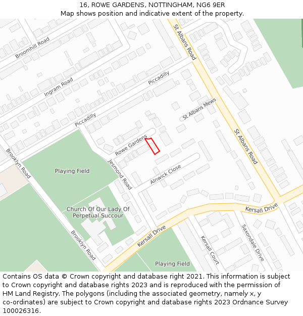 16, ROWE GARDENS, NOTTINGHAM, NG6 9ER: Location map and indicative extent of plot