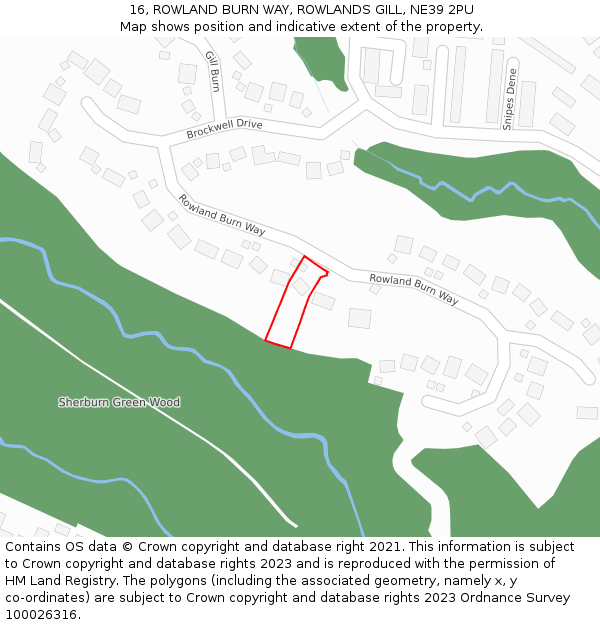 16, ROWLAND BURN WAY, ROWLANDS GILL, NE39 2PU: Location map and indicative extent of plot