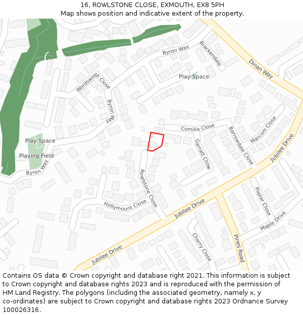 16, ROWLSTONE CLOSE, EXMOUTH, EX8 5PH: Location map and indicative extent of plot