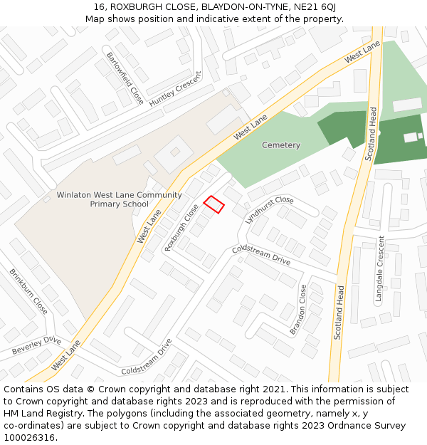 16, ROXBURGH CLOSE, BLAYDON-ON-TYNE, NE21 6QJ: Location map and indicative extent of plot