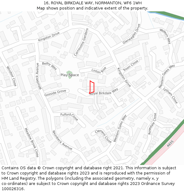 16, ROYAL BIRKDALE WAY, NORMANTON, WF6 1WH: Location map and indicative extent of plot