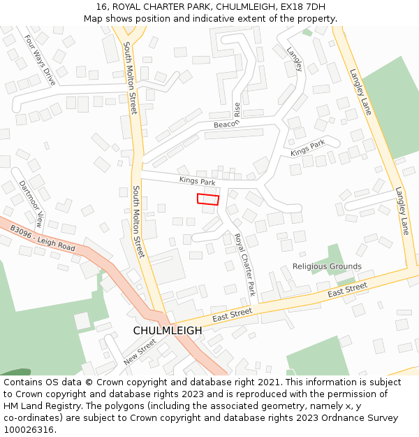 16, ROYAL CHARTER PARK, CHULMLEIGH, EX18 7DH: Location map and indicative extent of plot