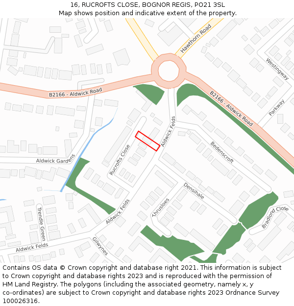 16, RUCROFTS CLOSE, BOGNOR REGIS, PO21 3SL: Location map and indicative extent of plot