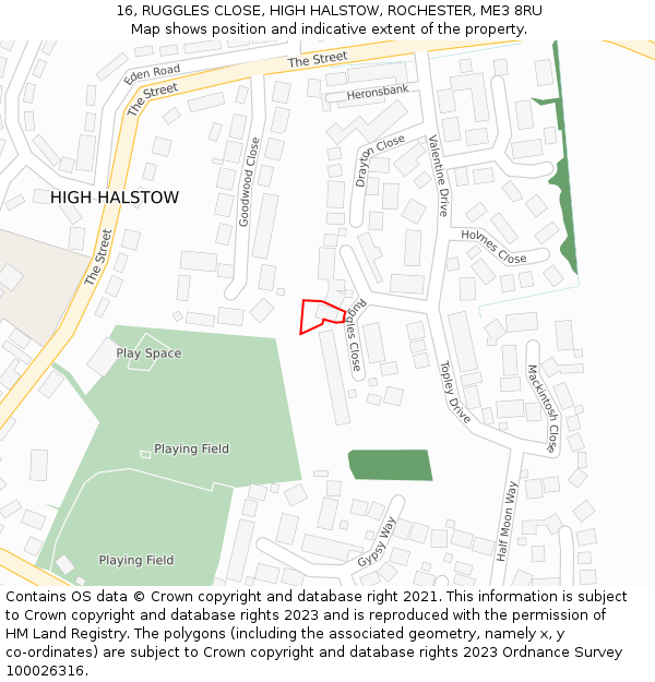 16, RUGGLES CLOSE, HIGH HALSTOW, ROCHESTER, ME3 8RU: Location map and indicative extent of plot