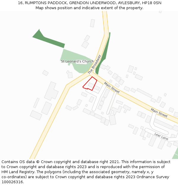 16, RUMPTONS PADDOCK, GRENDON UNDERWOOD, AYLESBURY, HP18 0SN: Location map and indicative extent of plot