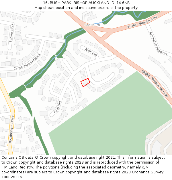 16, RUSH PARK, BISHOP AUCKLAND, DL14 6NR: Location map and indicative extent of plot