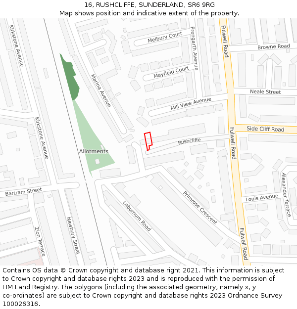 16, RUSHCLIFFE, SUNDERLAND, SR6 9RG: Location map and indicative extent of plot