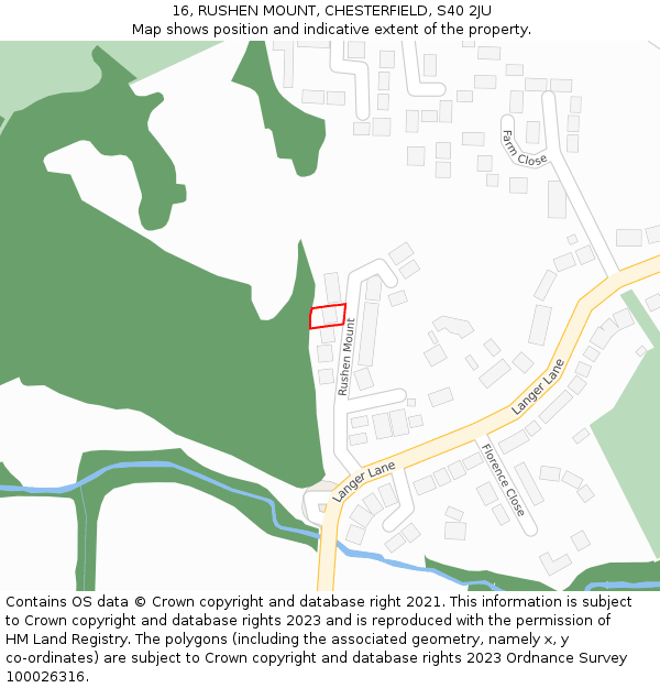 16, RUSHEN MOUNT, CHESTERFIELD, S40 2JU: Location map and indicative extent of plot